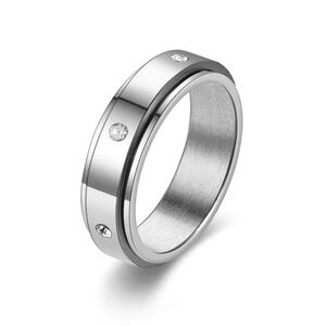 Stainless Steel Elegant Silver Band Ring with Crystal Accents Man And Woman